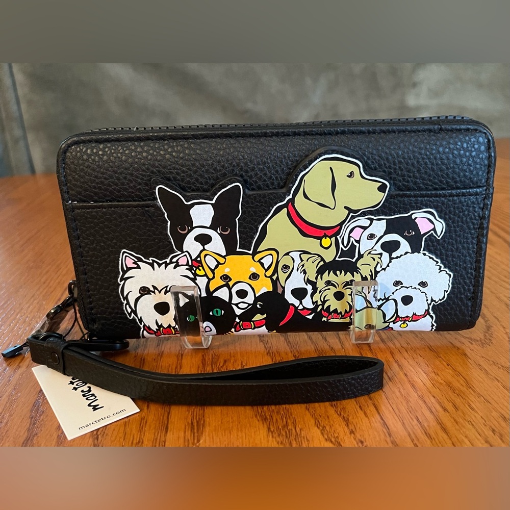 NWT Mark Tetro Black Zip Around Wallet with Multiple Dogs